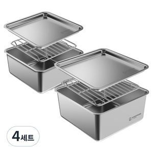 바겐슈타이거 콰트라트 무연마 스텐 캐니스터 + 랙 + 뚜껑 낮은형, 750ml + 1.1L, 4세트