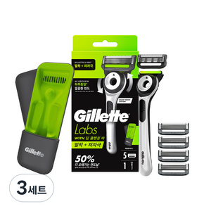 질레트랩스 밀착 저자극 딥클렌징바 면도기 세트, 면도기 + 면도날 5p + 트래블케이스, 3세트