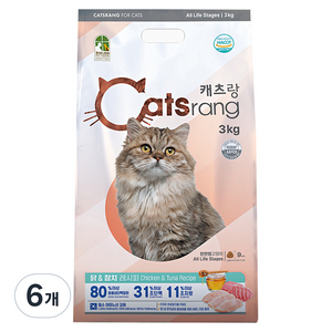 캐츠랑 전연령 고양이 건식사료, 닭+참치, 3kg, 6개