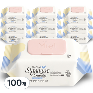 미엘 더 클래식 시그니처 엠보싱 물티슈 캡형, 55g, 100매, 100개