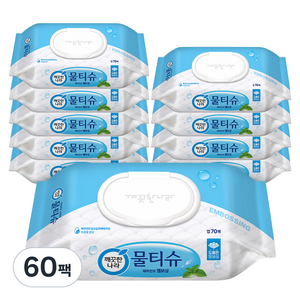 깨끗한나라 페퍼민트 엠보싱 물티슈 캡형, 70매입, 60개