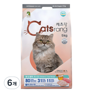 캐츠랑 전연령 고양이 건식사료, 닭+참치, 5kg, 6개