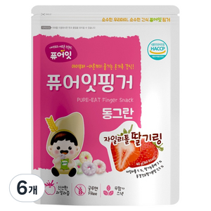 퓨어잇 퓨어잇핑거 동그란 자일리톨 과일링, 딸기, 40g, 6개