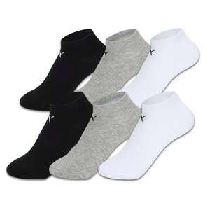 푸마 남성용 기능성 발목 양말 6족 세트, 화이트 + 그레이 + 블랙, 1세트