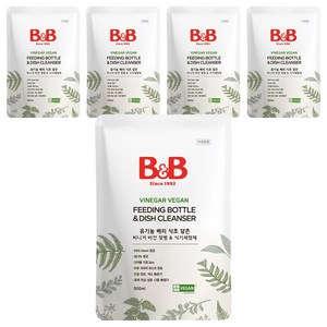 비앤비 비니거 비건 젖병 앤 식기세정제 리필, 5개, 500ml