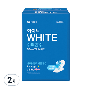 화이트 수퍼흡수 생리대 날개형, 2개, 28개입, 오버나이트