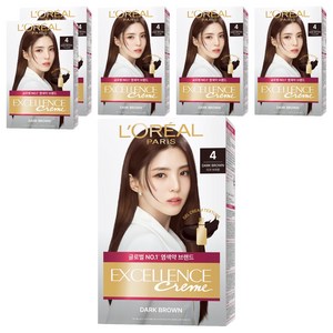 로레알파리 엑셀랑스 크림 빗캡으로 간편한 새치염색 염모제, 4호 다크 브라운, 6개