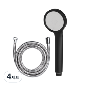 퓨어수 1기능 수압상승 샤워헤드 + 메탈샤워호스 2m 세트, 무광블랙(샤워헤드), 실버(호스), 4세트