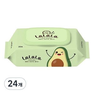 랄랄라 아보카도 휴대용 물티슈 캡형, 50g, 20매, 24개