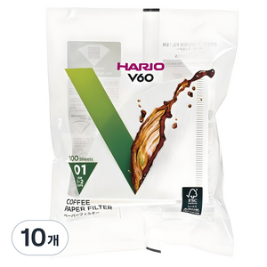 하리오 V60 종이필터 여과지 VCF-01-100W, 100개입, 10개