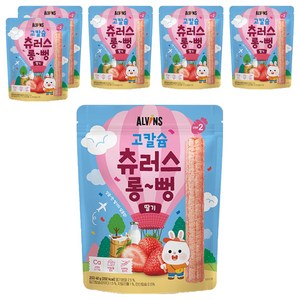 엘빈즈 유아용 고칼슘 츄러스 롱뻥 STEP2, 딸기맛, 40g, 6개
