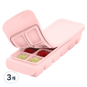 퍼기 이중 밀폐 이유식 큐브 12구, 240ml, 파스텔핑크, 3개