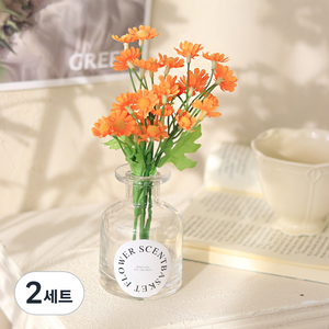 센트바스켓 마트리카리아 조화 + 화병 세트, 오렌지, 2세트