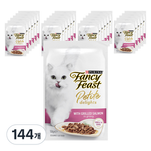 팬시피스트 전연령 고양이 쁘띠딜라이트 주식 파우치, 연어, 50g, 144개