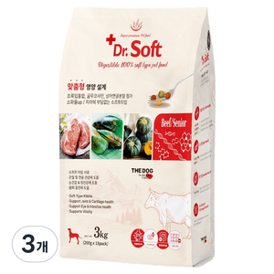 더독 노령견용 강아지 닥터 소프트 사료, 소, 3kg, 3개