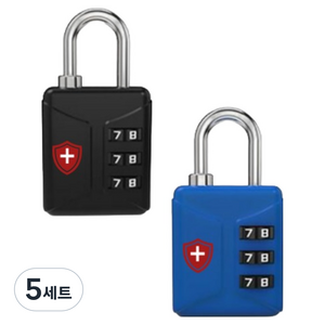 마터혼 3단 ABS 비밀번호 자물쇠 블루 + 블랙 세트, 5세트