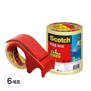 스카치 포장용 테이프 디스펜서 DP-300RD + 리필 3625V 48mm × 25m 3p 세트, 투명, 6세트