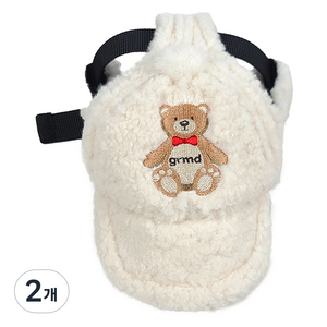 그루밍독 강아지 플리스 곰 자수패치 모자, 크림, 2개