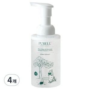 퓨어루 유아용 바디워시&샴푸&폼클렌저 3in1 올인원클렌저, 370ml, 4개
