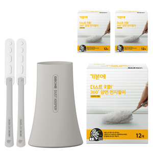기본에 더스트키퍼 양면 먼지떨이 흡착패드 12p + 핸드스틱 2p + 보관함 세트, 화이트, 3세트