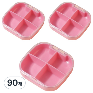 굄스 4가지 알약 분배 소분 케이스 핑크 7.5 x 7 x 2 cm, 90개