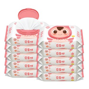 순둥이 베이직 무향 엠보싱 유아물티슈 캡형, 55g, 80매, 10개