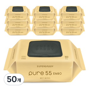 슈퍼대디 저자극 퓨어55 엠보싱 아기물티슈 캡형, 55g, 100매, 50개