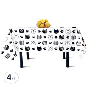 캐치 고양이 얼굴 파티 테이블보 4p, 화이트, 274 x 137 cm, 4개