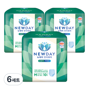 뉴데이 남성용 언더웨어 울트라슬림 성인기저귀, 중형, 10매입, 6세트