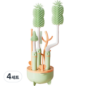 아이벨류 실리콘 젖병 브러쉬 + 젖병 건조대, 4세트, 그린