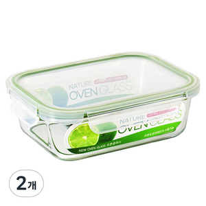 발룬피니 내열강화유리 직사각 밀폐용기, 2개, 1040ml
