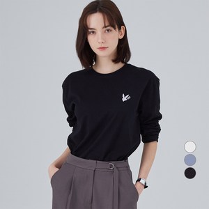 ELLEPARIS ELLE PARIS 여성용 레빗 자수 릴렉스핏 긴팔 티셔츠 골드박스 특가