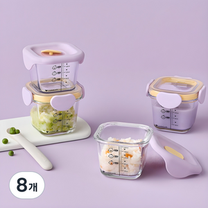 락앤락 리틀럽 디어 혼합 정사각 이유식 용기, 260ml, 라벤더, 8개