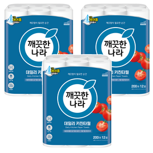 깨끗한나라 데일리 천연펄프 키친타올, 200매, 36개
