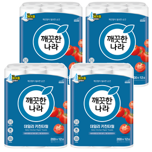 깨끗한나라 데일리 천연펄프 키친타올, 200매, 48개
