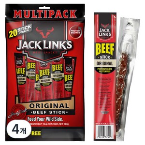 잭링크스 비프 스틱 오리지널 육포, 240g, 4개