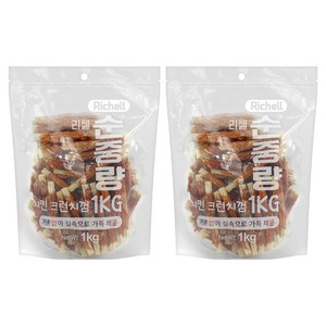 리첼 강아지 순중량 사사미 간식, 치킨크런치껌, 1kg, 2개
