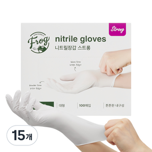 프로그 니트릴장갑 3.8 파우더 프리, 화이트, L, 15개