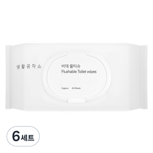 생활공작소 비데 물티슈 캡형, 60g, 60매입, 6세트