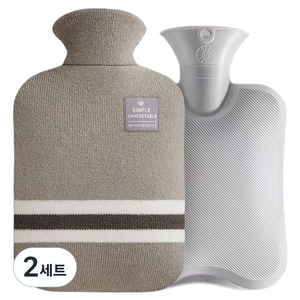 소울리치 세련된 보온 물주머니 라이트 그레이 2L + 커버, 2세트