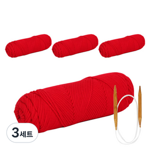 체스코튼목도리DIY 코튼롤 + 고급흑대바늘4.5mm, 3세트, 01 빨강