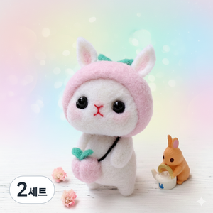 양모 펠트 DIY 키트, 2세트, 복숭아토끼