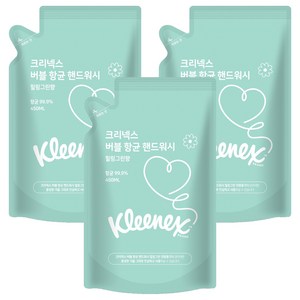 크리넥스 버블 항균 핸드워시 힐링그린향 리필, 450ml, 3개