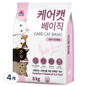 사조동아원 전연령 케어캣 베이직 올라이프 사료, 닭, 8kg, 4개
