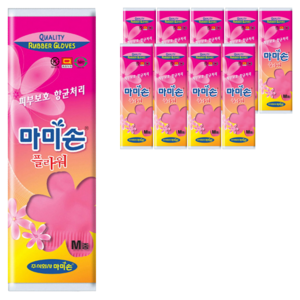 마미손 플라워 고무장갑, 핑크, 중(M), 10개