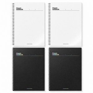 탐사 클래식 두꺼운 트윈링 유선 점선 노트 화이트 & 블랙 컬러 50매 4권 1세트, 화이트, 블랙, 4개 골드박스 특가