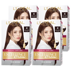 로레알파리 엑셀랑스 크림 빗캡으로 간편한 새치염색 염모제, 4호 다크 브라운, 4개