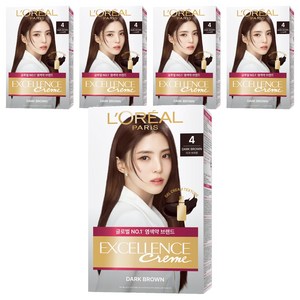 로레알파리 엑셀랑스 크림 빗캡으로 간편한 새치염색 염모제, 4호 다크 브라운, 5개