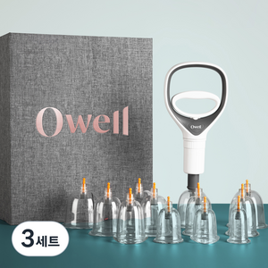 Owell 수동식 부항기 컵 12p + 연결호스 + 핸들펌프, 3세트