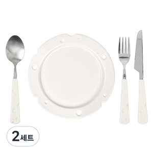 인블룸 치즈 플레이팅 접시 + 커트러리 세트 4p, 화이트 까망베르, 접시 + 나이프 + 스푼 + 포크, 2세트